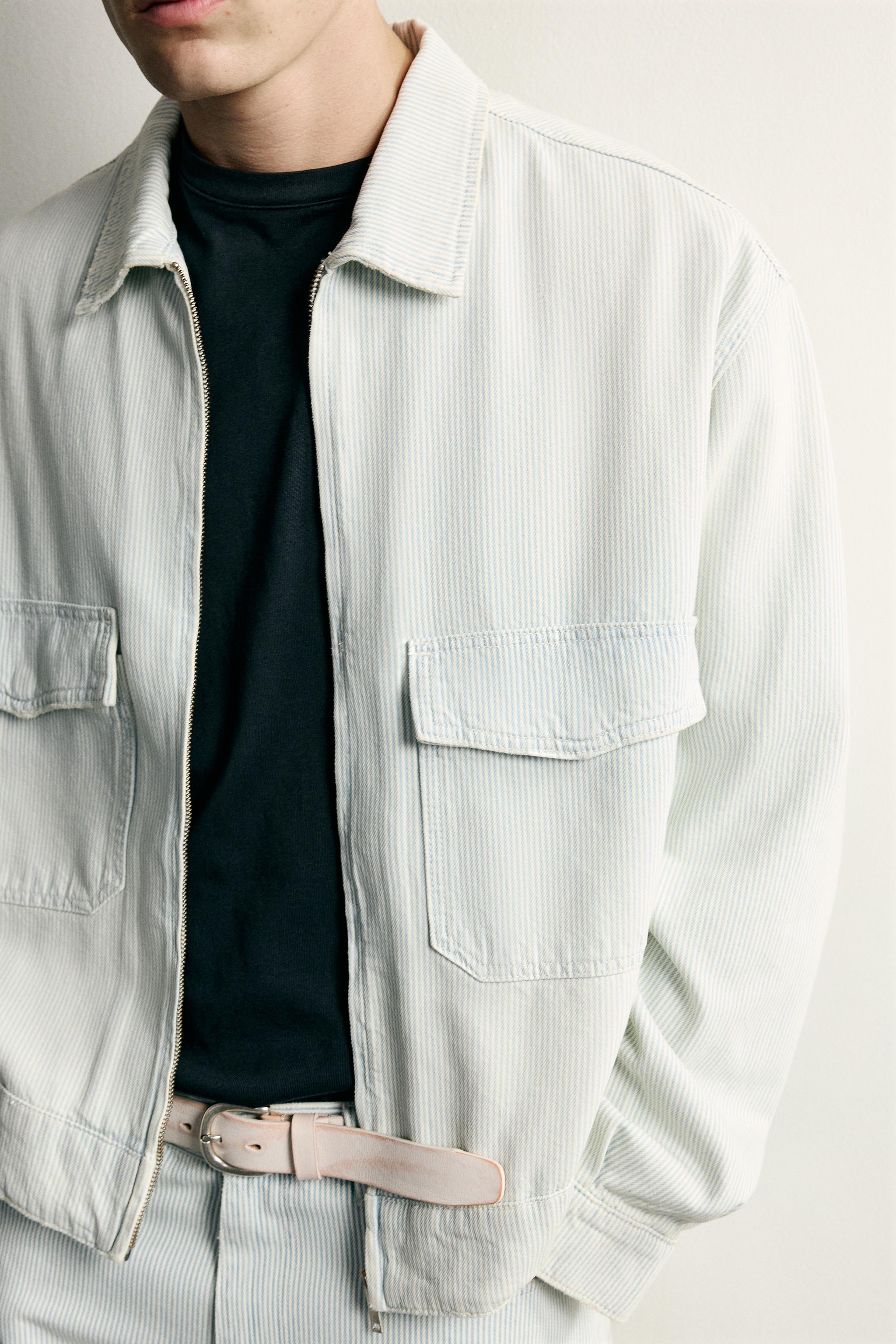 Мужские куртки Zara WASHED STRIPED CROPPED JACKET — фото 5