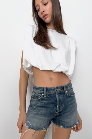 Zara BALLOON SHOULDER PAD TOP - White