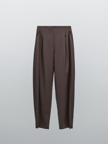 Zara 100% wool wide-leg darted trousers - STUDIO - Black gold