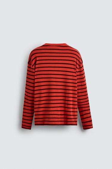CONTRAST STRIPED T-SHIRT - Red / Black by Zara