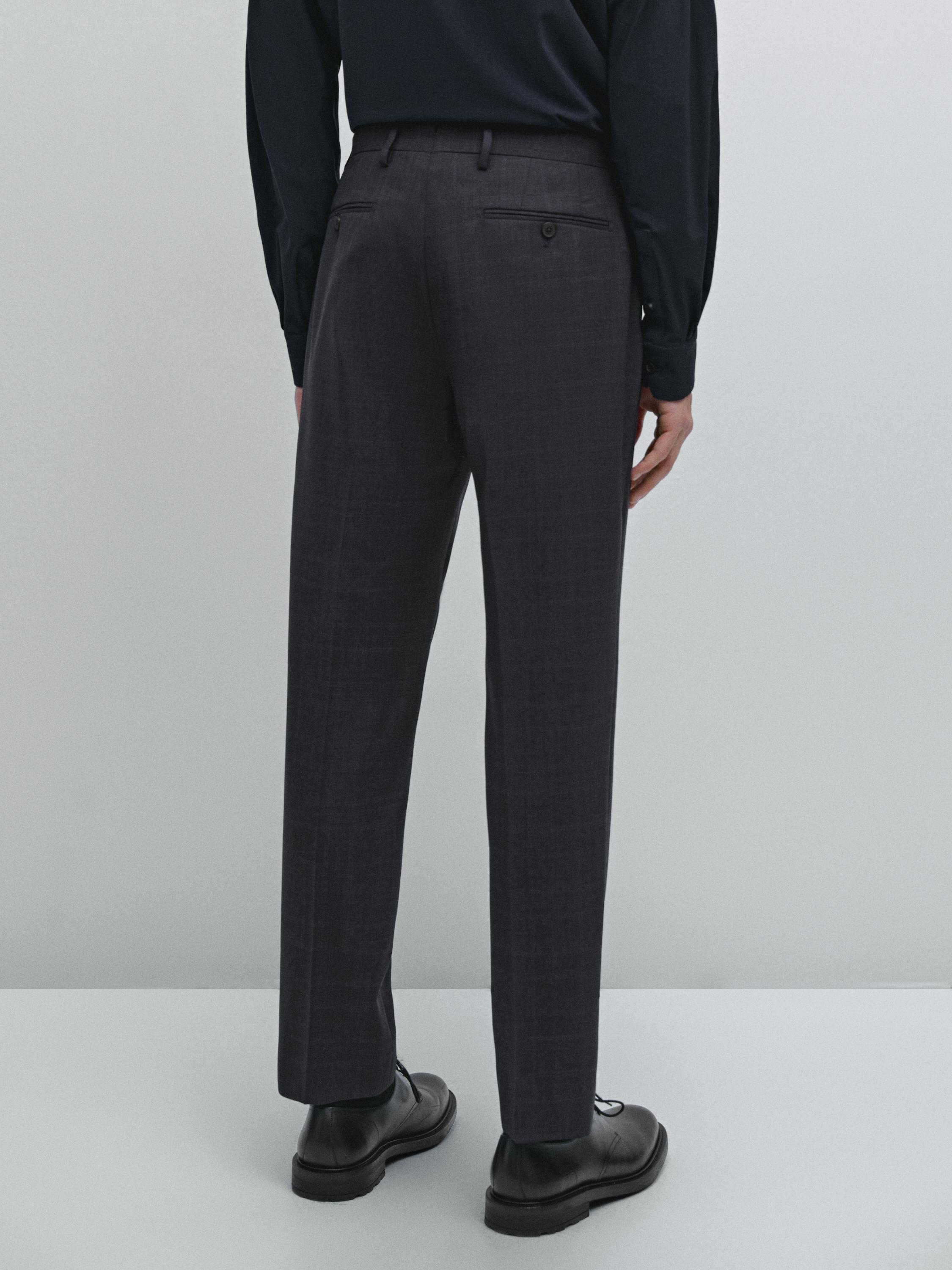 Pantalon de costume à carreaux 100 % laine