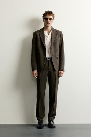 PANTALÓN TRAJE SLIM FIT - Khaki oscuro de Zara - Imagen 0