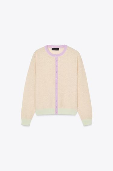 COLOUR BLOCK CARDIGAN - Ecru / Green by Zara - Image 6