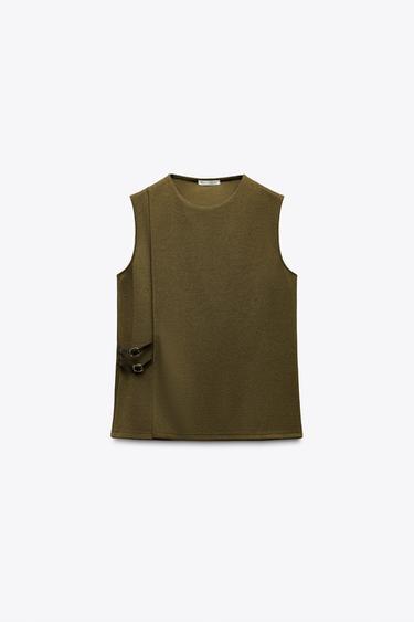 Zara BUCKLE TWILL WRAP TOP - Mid-green - Image 0
