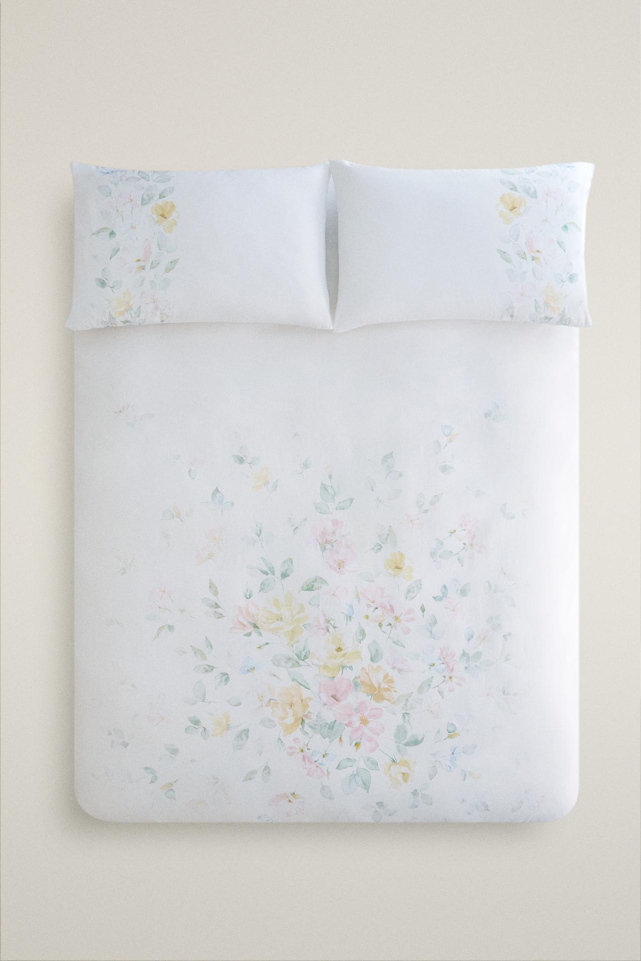 WATERCOLOUR FLOWER DUVET COVER — Oyster-white