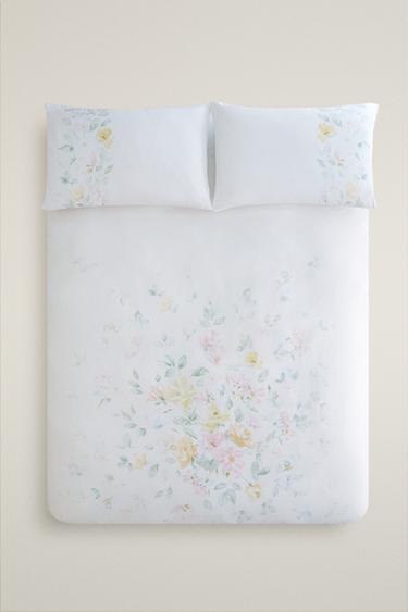 WATERCOLOUR FLOWER DUVET COVER — Oyster-white 1
