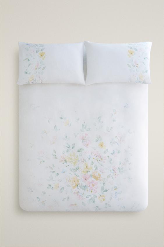 WATERCOLOUR FLOWER DUVET COVER - Oyster-white by Zara - Image 0