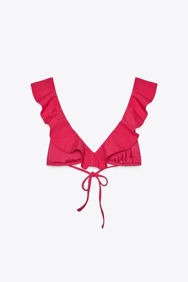 TRIANGLE BIKINI TOP WITH RUFFLE - Strawberry by Zara - Image 4
