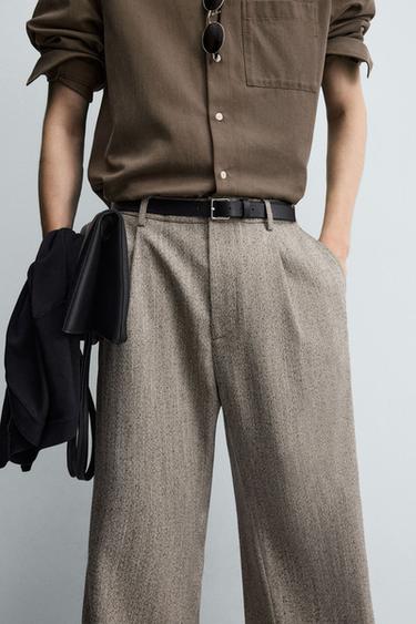 PANTALON STRUCTURÉ À CHEVRON - Beige de Zara - Image 4