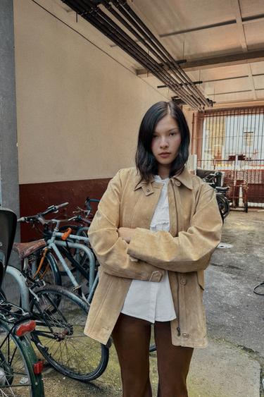 100% SUEDE LEATHER JACKET - Light sand by Zara