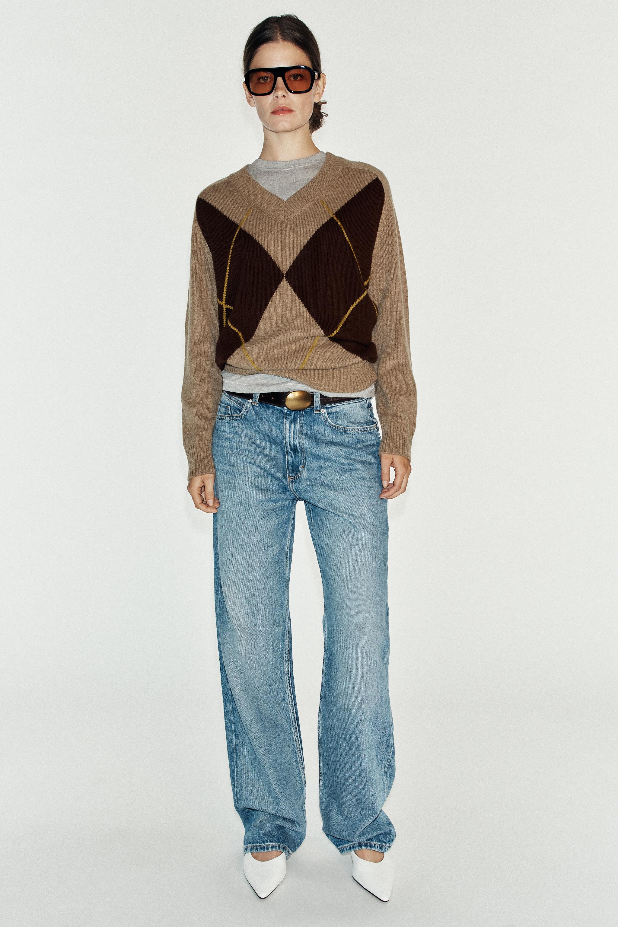 Женские свитеры Zara ARGYLE KNIT SWEATER