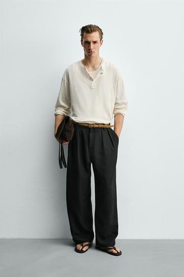 T-SHIRT MET HENLEY HALS VAN KATOEN EN LINNEN - Gebroken wit van Zara - Afbeelding 0