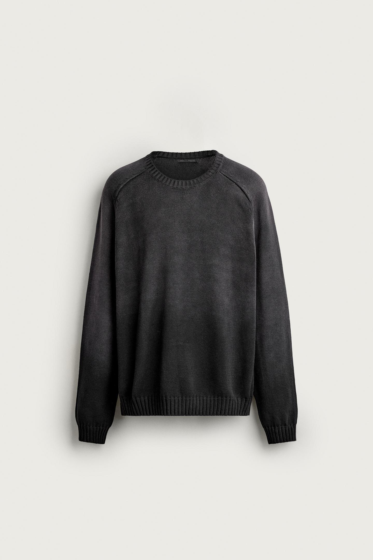 Мужской свитер Zara 100% Cotton Washed-Effect, цвет: Чёрный — фото 6
