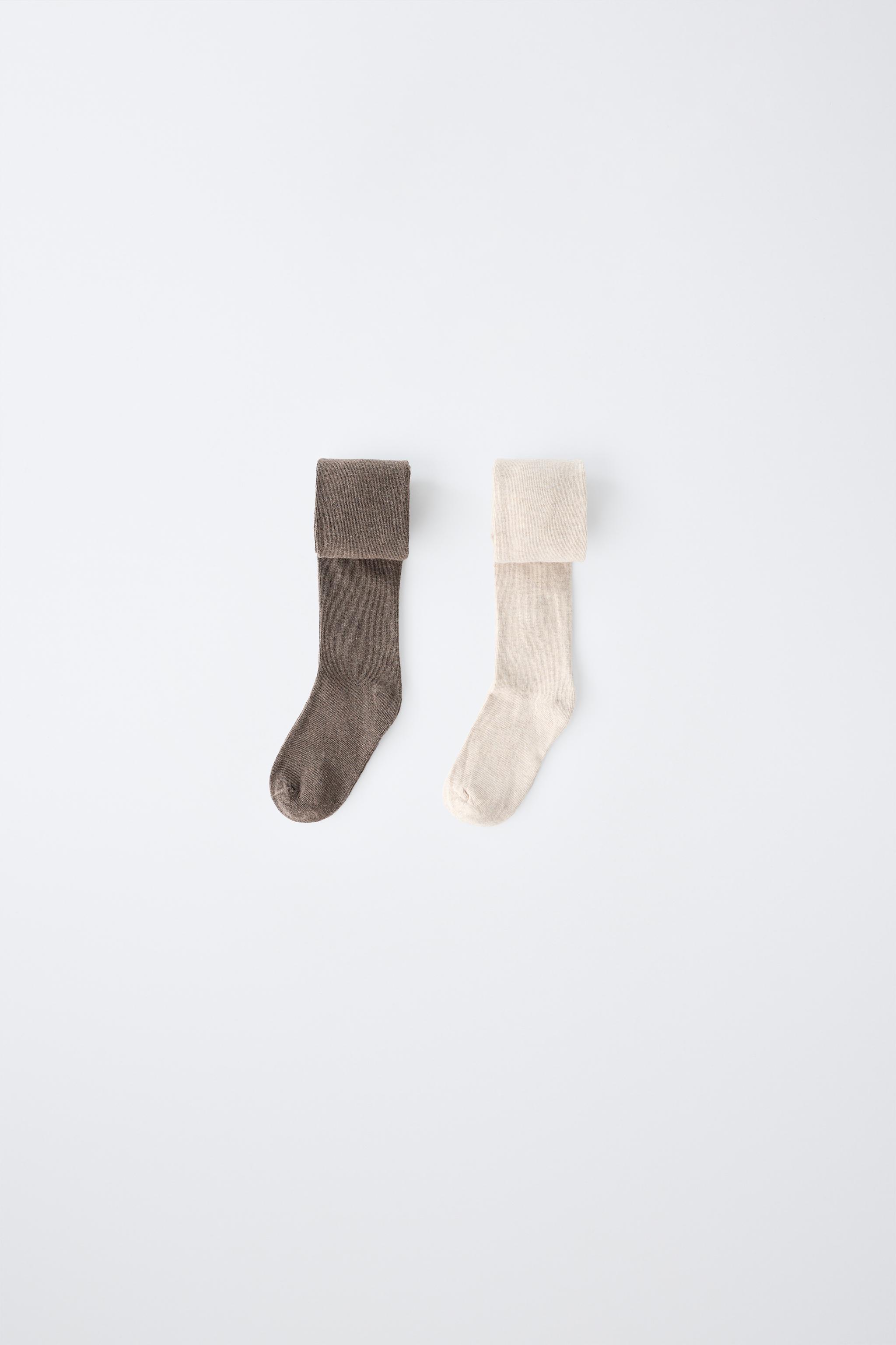 TWO-PACK SOLID TIGHTS — Light beige