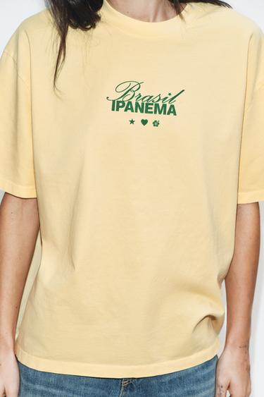 T-SHIRT EFFET DÉLAVÉ INSCRIPTION - Jaune de Zara - Image 2