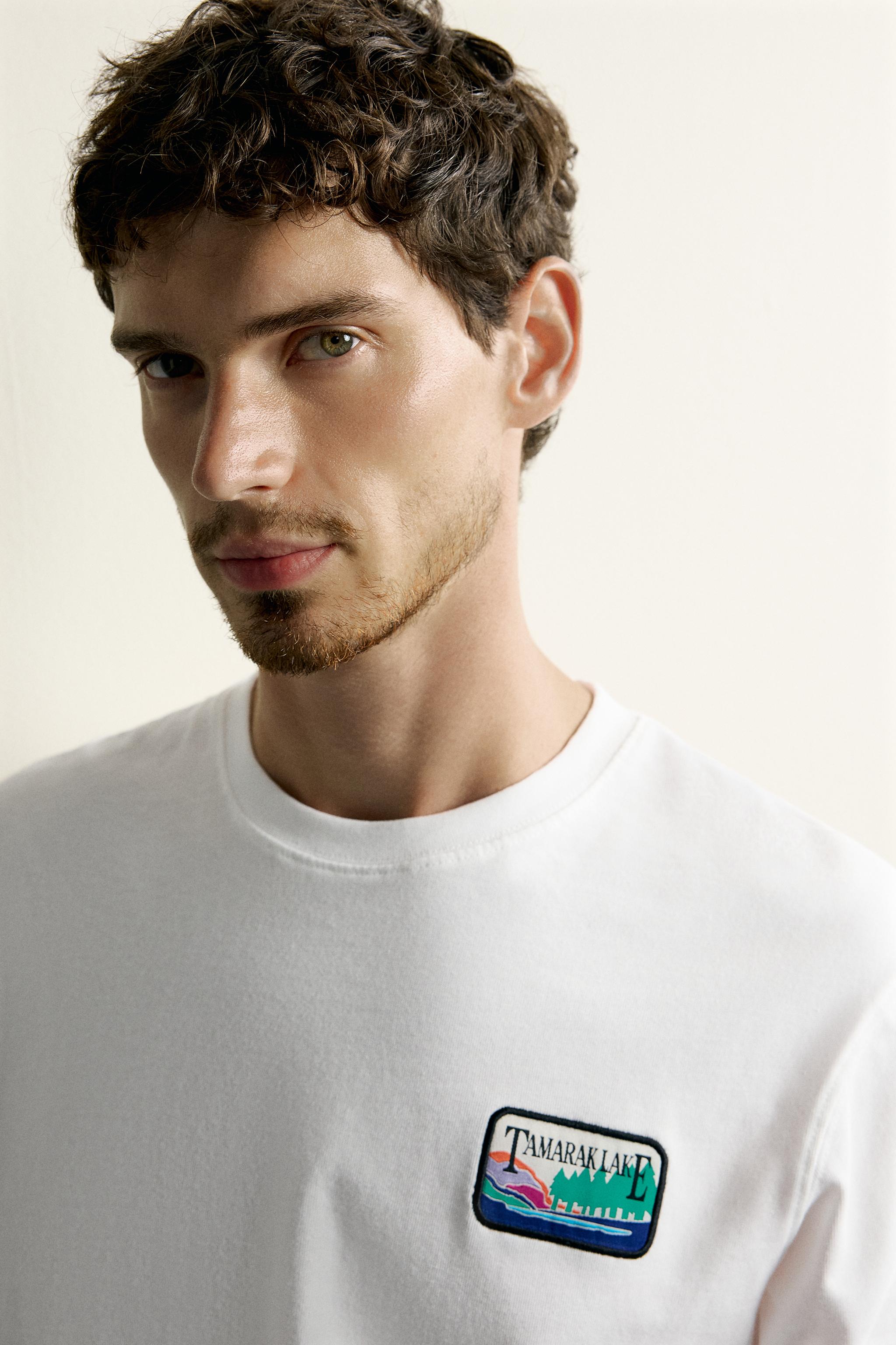 Мужские футболки Zara LONG SLEEVE PATCH GRAPHIC T-SHIRT — фото 5