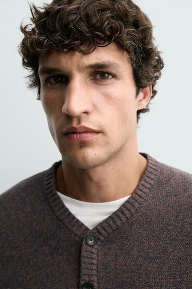 BUTTON-UP V-NECK SWEATER - Brown by Zara - Image 4
