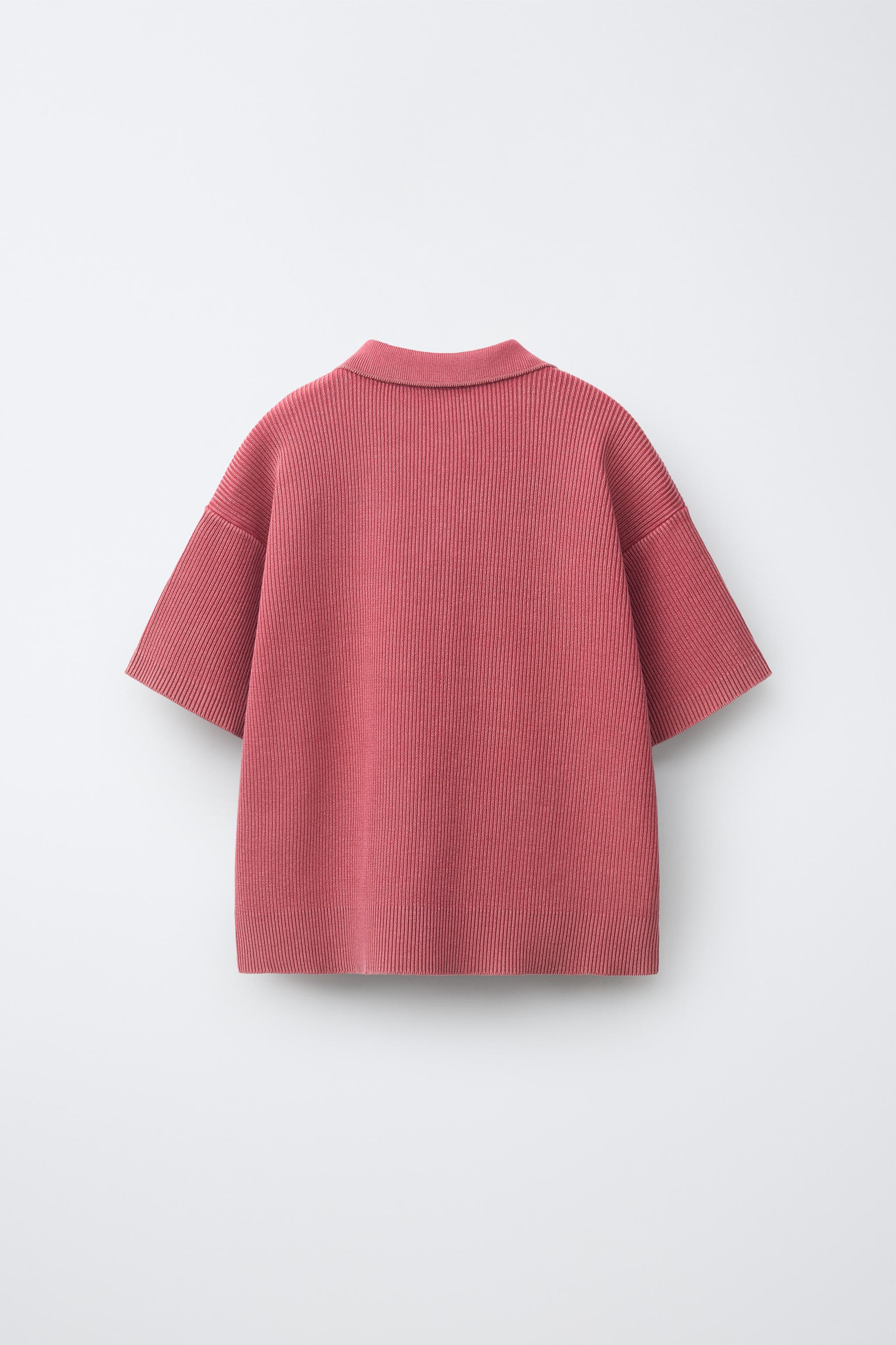 ACID WASH RIBBED POLO SHIRT — Strawberry (alternate view)