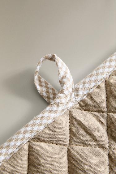 COTTON DOUBLE OVEN GLOVE - Brown / Taupe by Zara - Image 3