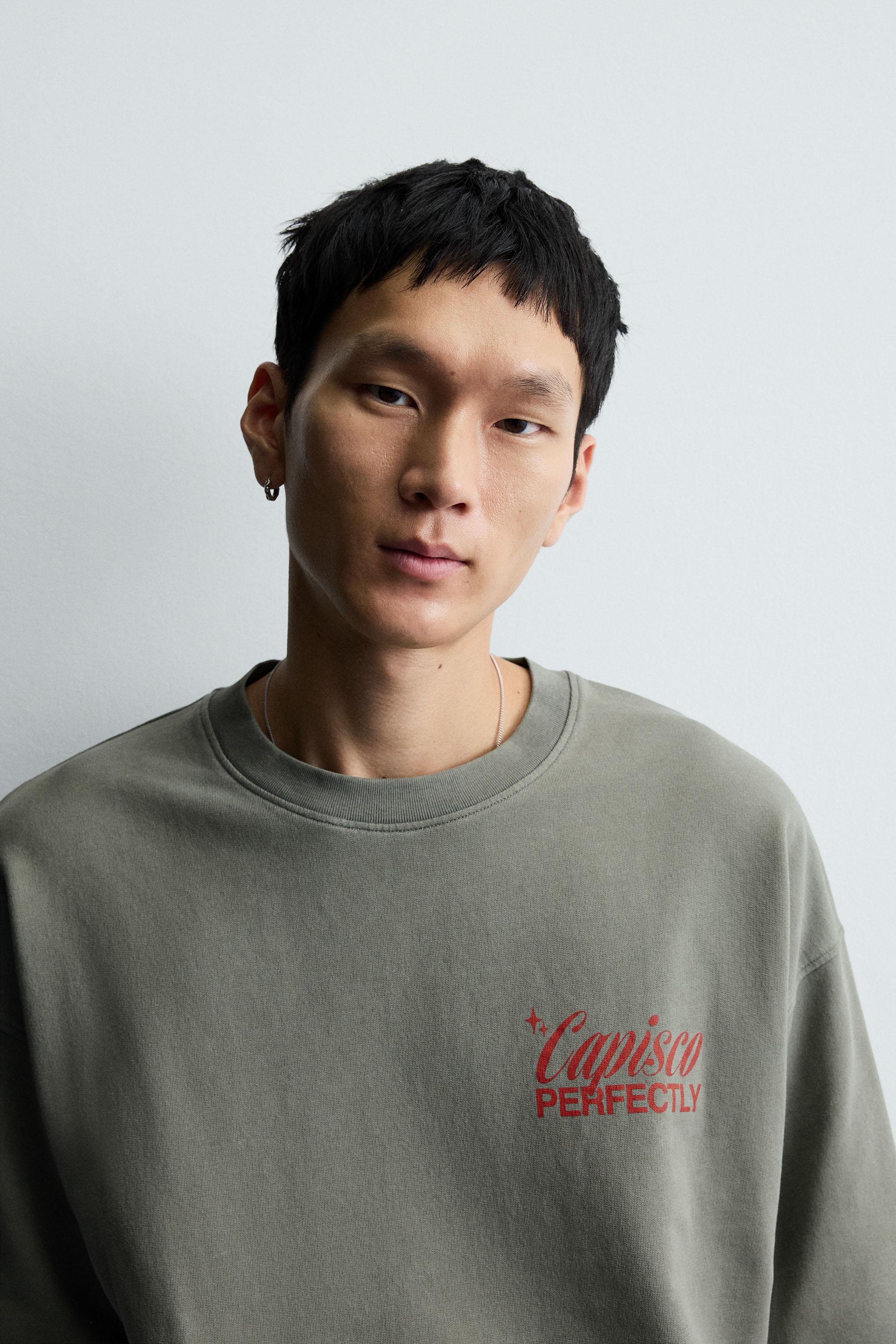 WASHED PRINTED TEXT SWEATSHIRT - Washed green | ZARA United States