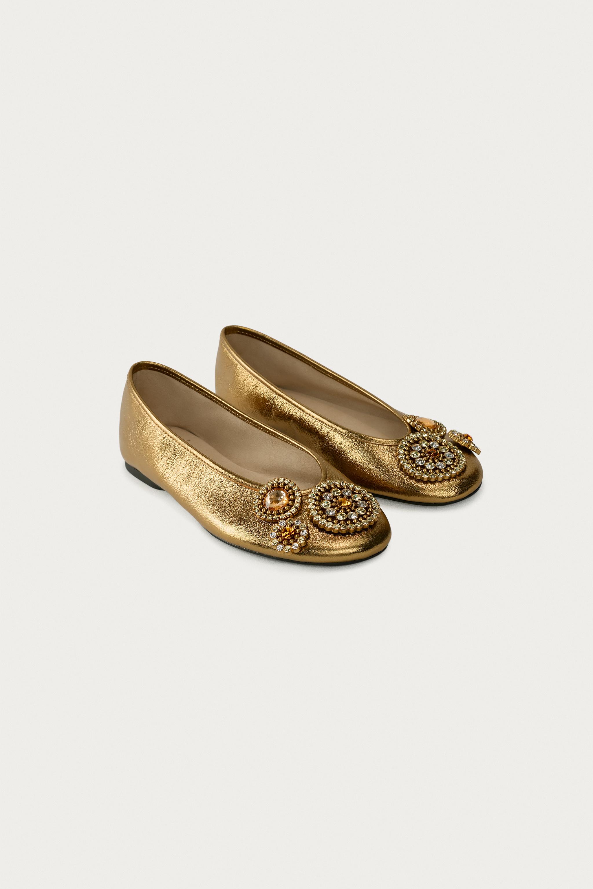 MARISA BERENSON X ZARA LEATHER BALLET FLATS — Gold