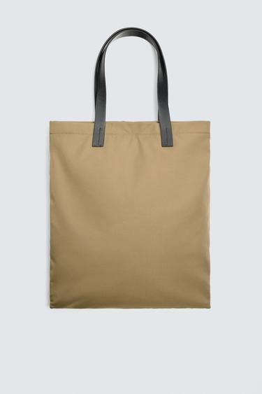 FABRIC AND LEATHER TOTE BAG - Sand Brown by Zara