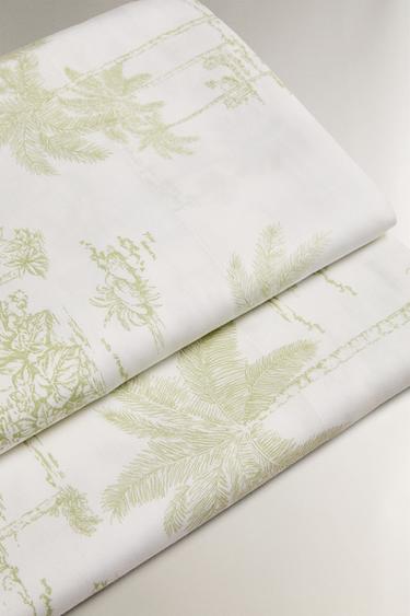 TOILE DE JOUY PALM TREE SATEEN FLAT SHEET - Green by Zara - Image 4