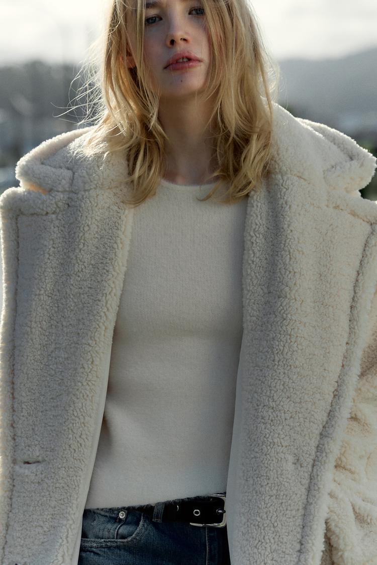 LONG FAUX SHEARLING COAT Oyster-white ZARA New Zealand