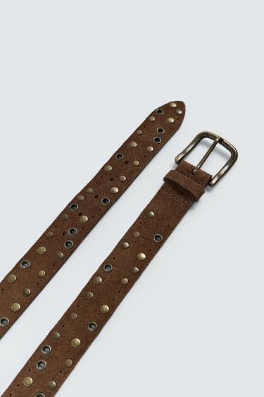 STUDDED LEATHER BELT - Brown by Zara - Image 2