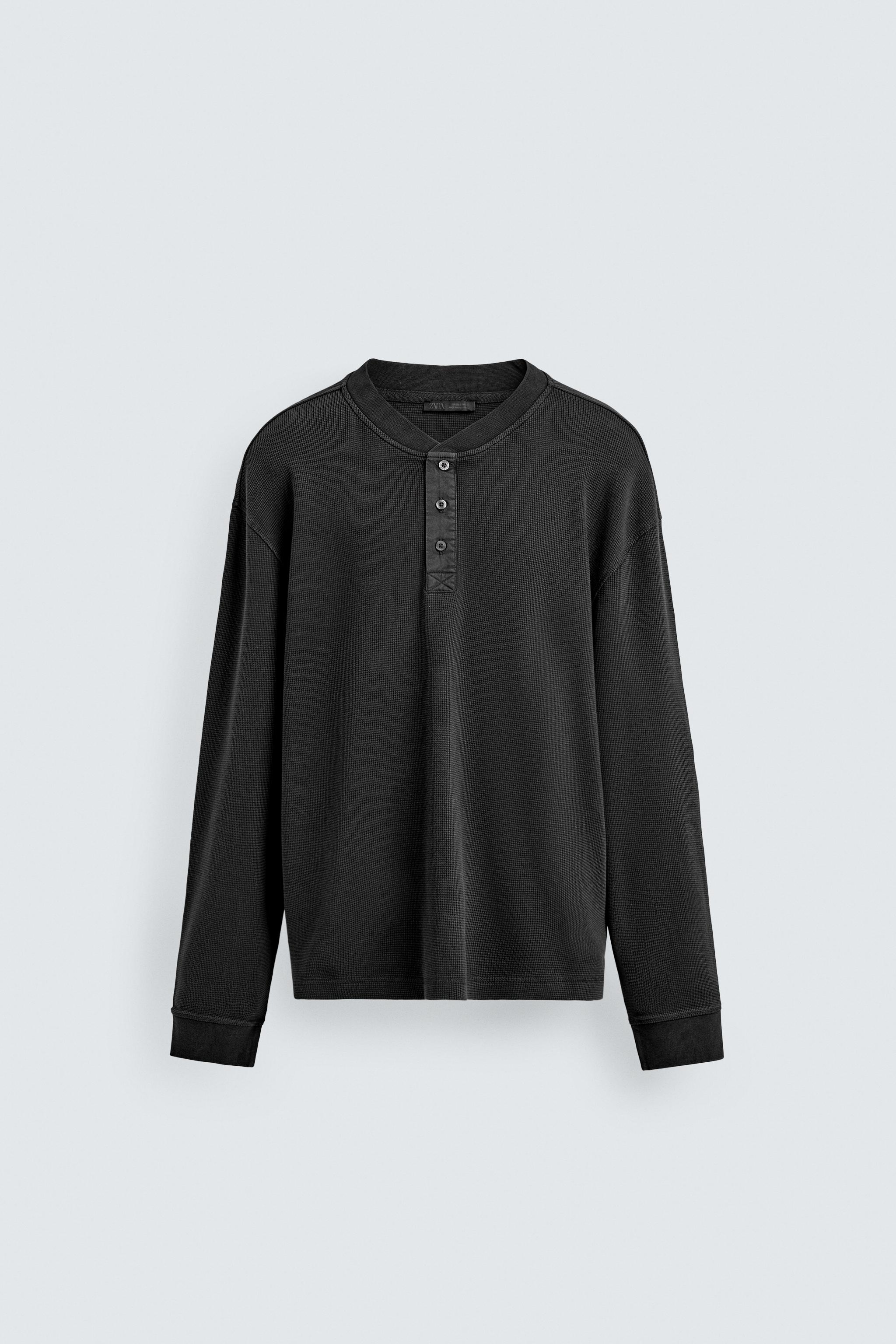 ヘンリーネックワッフルニットTシャツ - ダークアンソラジット | ZARA