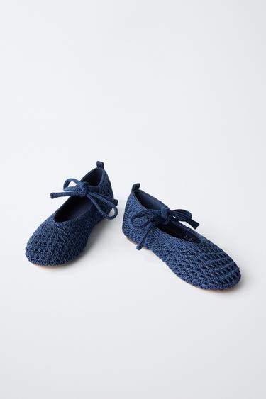 CROCHET BOW BALLET FLATS - Blue by Zara - Image 3
