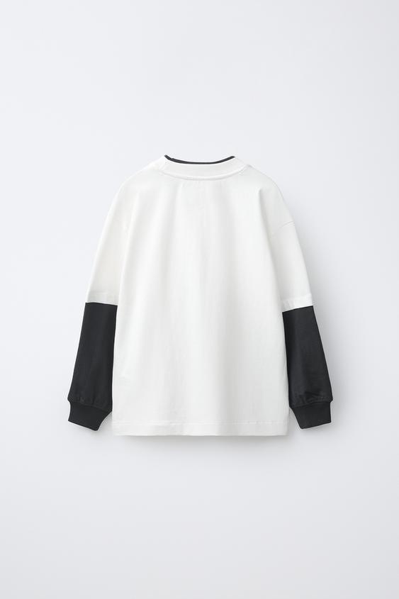 T-SHIRT SPORT À DOUBLES MANCHES - Blanc de Zara - Image 1