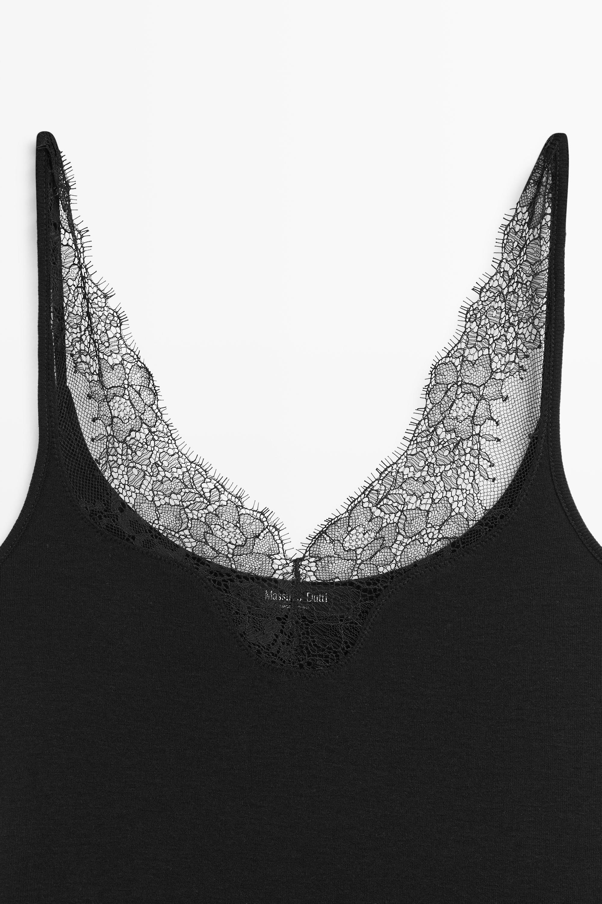 Strappy lace-trimmed camisole top — Black