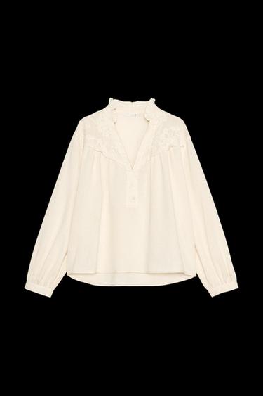 RUSTIC EMBROIDERED BLOUSE - Ecru by Zara - Image 0