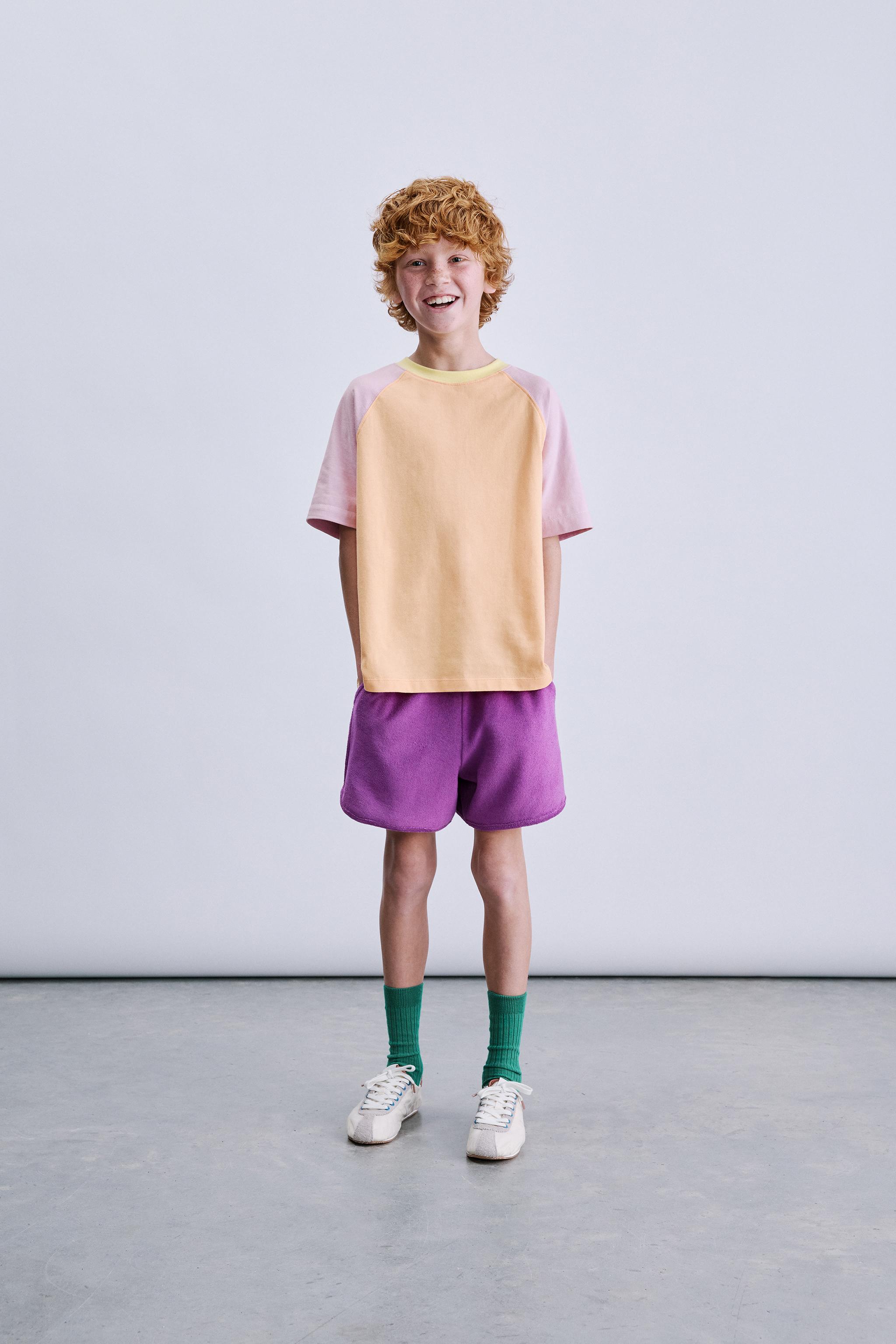 カラーブロックタオル地バミューダパンツ - パープル | ZARA Japan / 日本