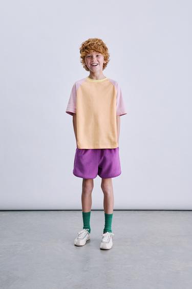 COLOUR BLOCK TERRY BERMUDA SHORTS - Purple by Zara - Image 4