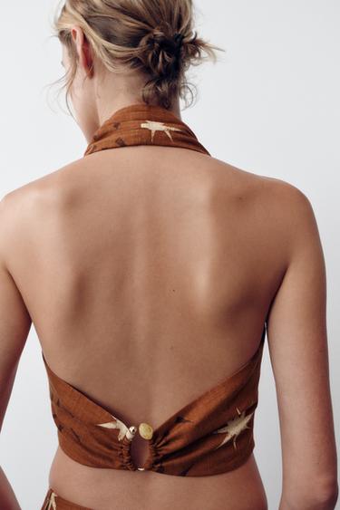 TOP ESTAMPADO SOIS COM LINHO - Terracota da Zara