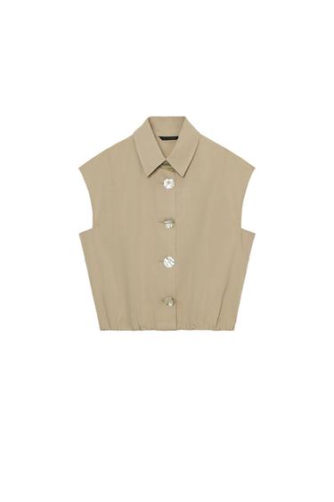 Zara COLLARED TOP - Mid-camel