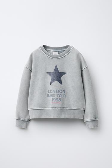 SUDADERA EFECTO LAVADO ESTRELLA BRILLO - Gris de Zara - Imagen 0