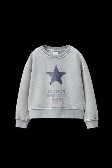 Zara WASHED EFFECT GLITTER STAR SWEATSHIRT - Gray - Image 0