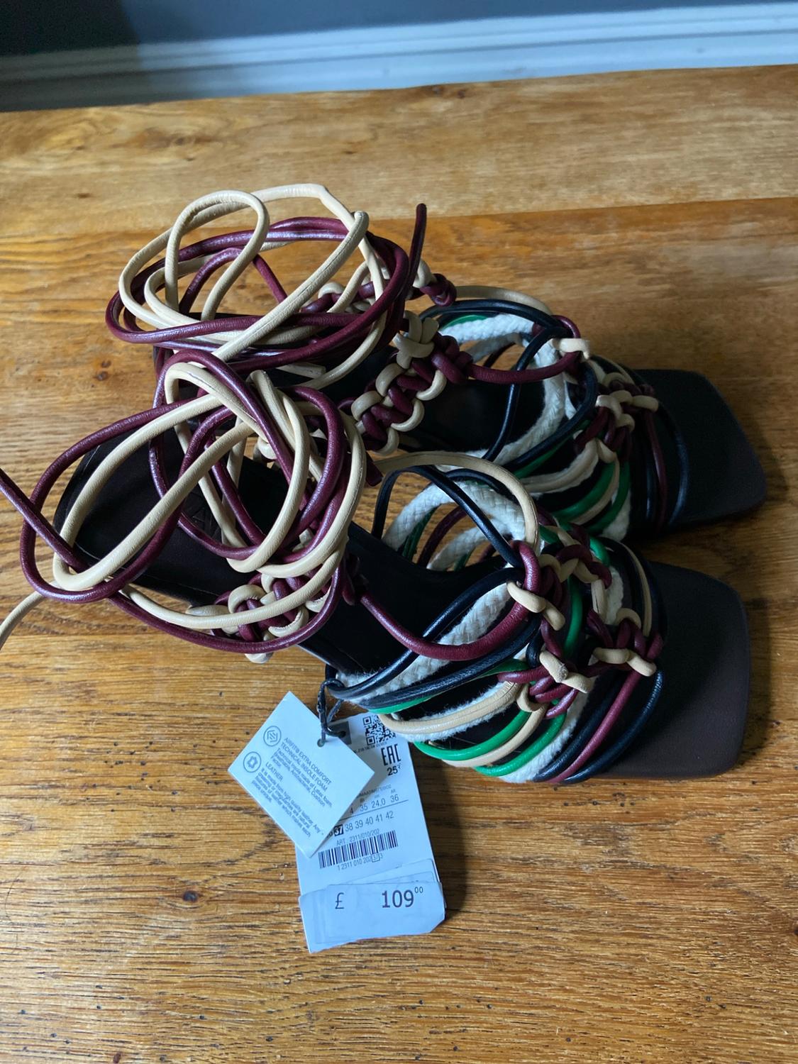 PLAITED LACE UP LEATHER HIGH-HEEL SANDALS - Image 4