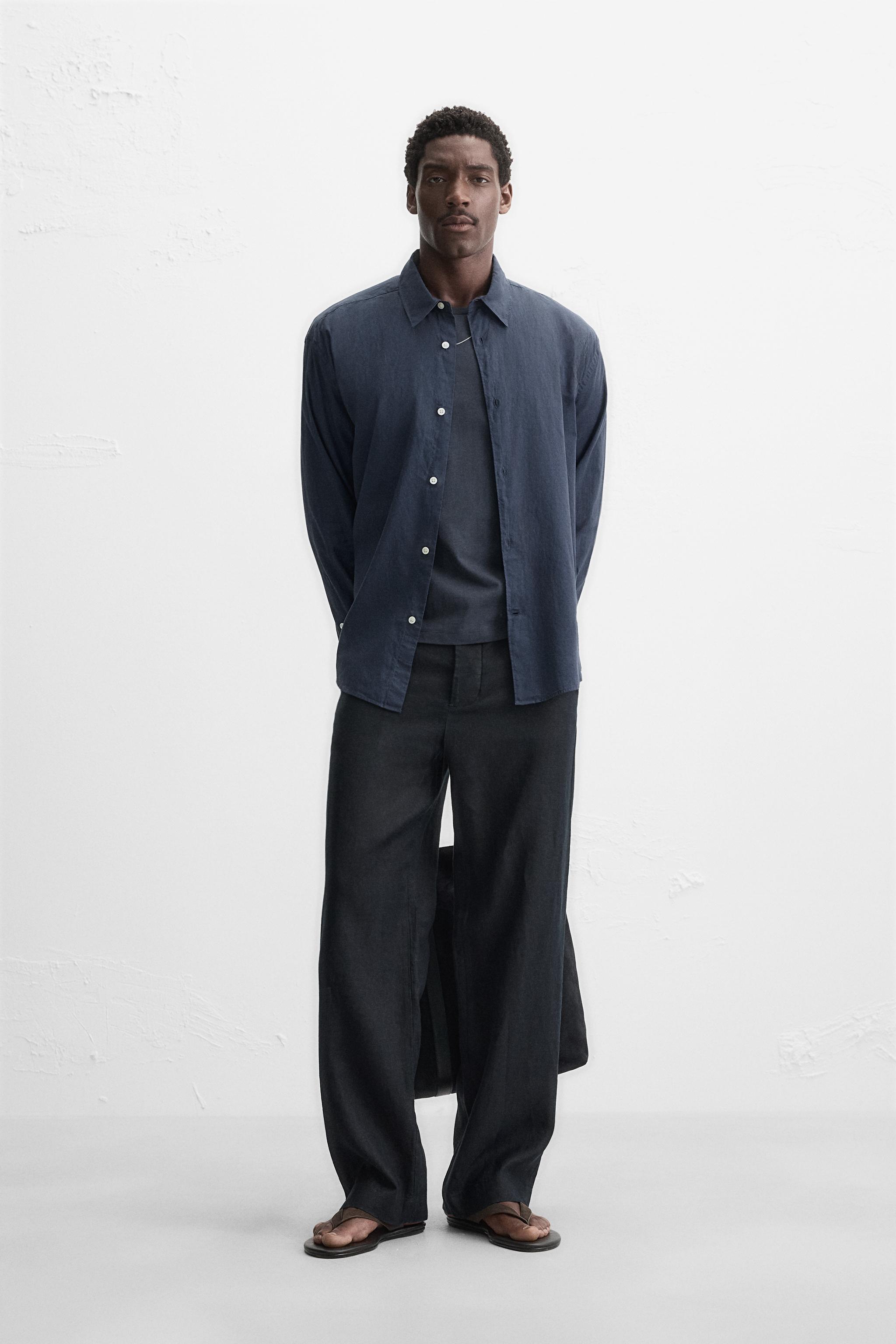 コットンボイルファブリックシャツ - インディゴブルー | ZARA