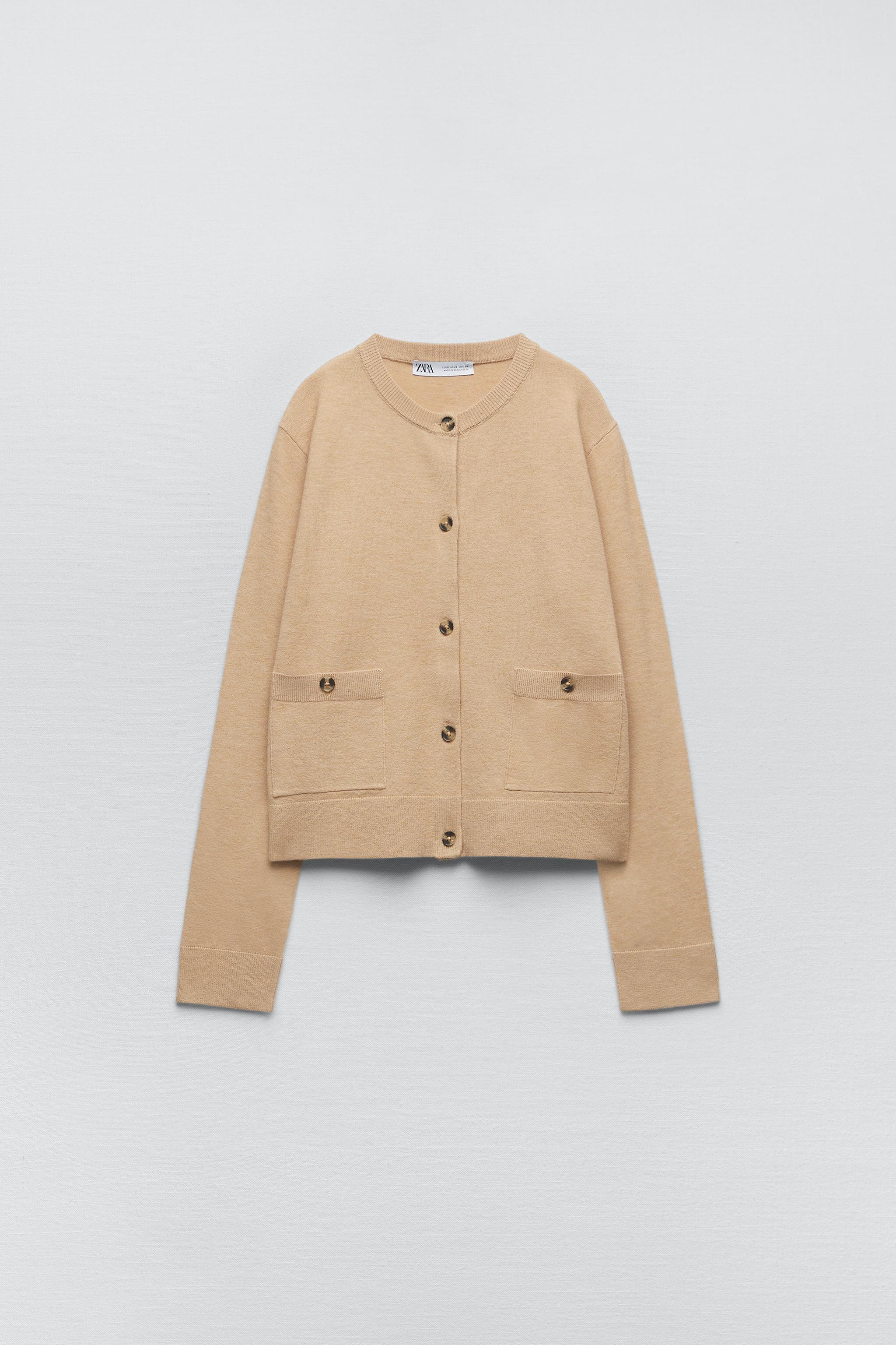 パッチポケット ニットカーディガン - ライトキャメル | ZARA パッチポケット ニットカーディガン - ライトキャメル | ZARA