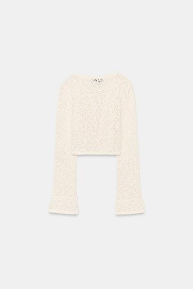 POINTELLE KNIT CROP TOP - Ecru by Zara - Image 3