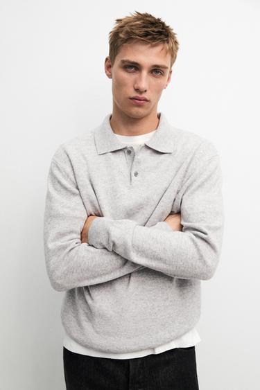 Zara Wool blend knit polo sweater - Gray marl