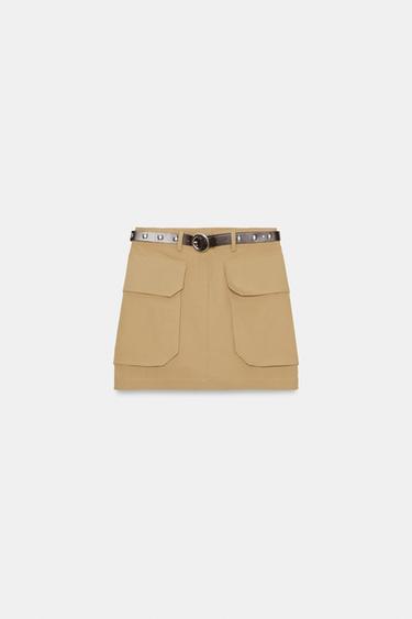 Zara CARGO MINI SKIRT WITH BELT - Mid-camel