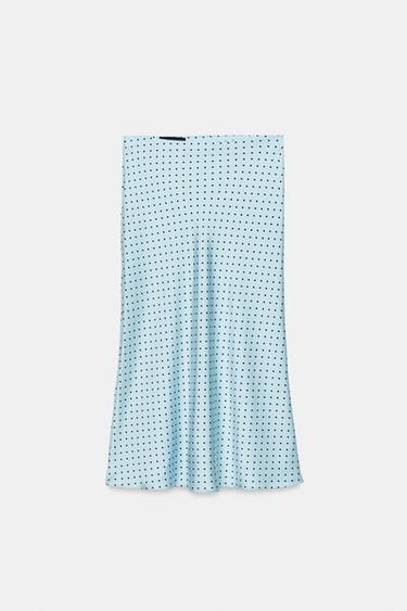 SATIN POLKA DOT MIDI SKIRT - Light blue by Zara