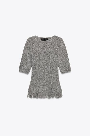 TOP MOULANT EN MAILLE À FRANGES - Marron / Écru de Zara - Image 3