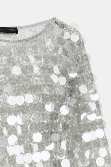 ROBE COURTE EN MAILLE PAILLETTES ET PERLES - Argent de Zara - Image 7