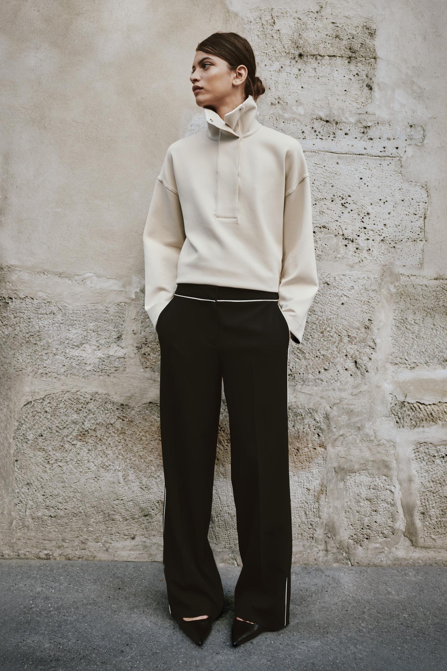 Женские брюки Zara Contrast Piping, цвет: Чёрный